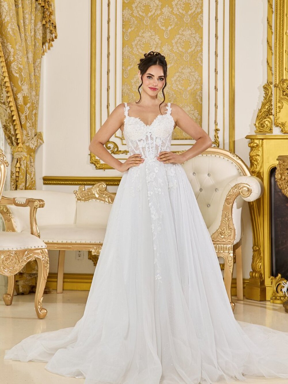 NEW OFF WHITE Tulle & Lace Spaghetti Strap Wedding Dress With Train 0314
